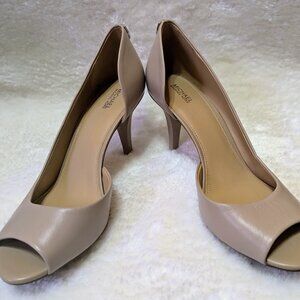 Michael Kors - Hamilton Open Toe Tan Nude Leather Heels - Size 10M